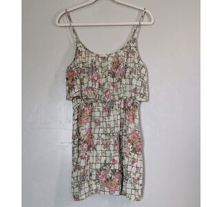 Wet Seal Y2K Rayon Sleeveless‎ Tank Large Floral Grid Boho Cottagecore